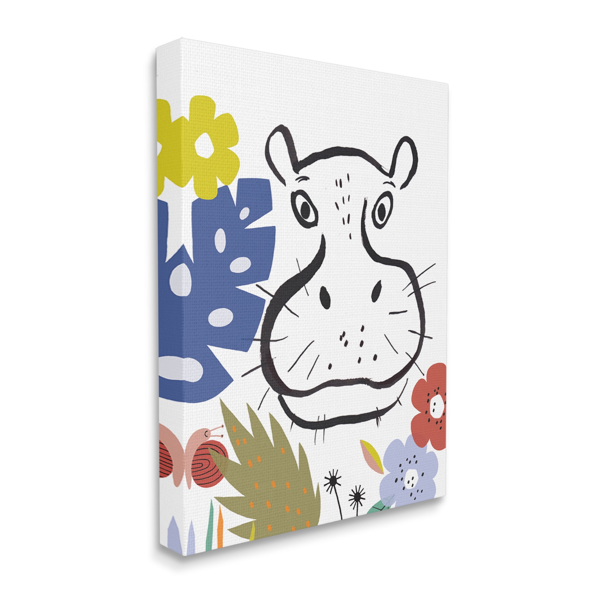 Stupell Industries Hippopotamus Botanical Jungle Drawing Safari Portrait,36 x 48, Design by Abi Hall