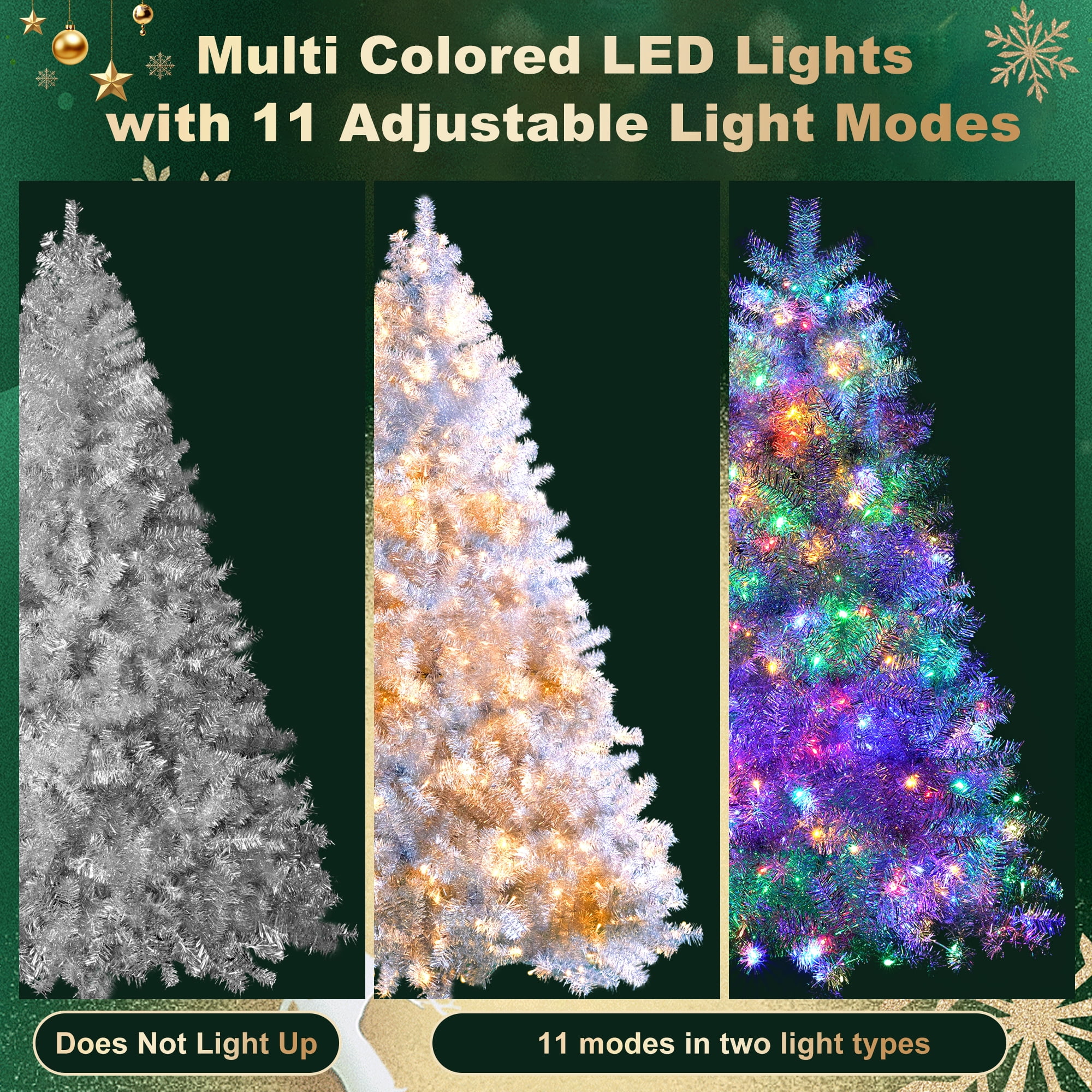 Astoutdoor 6 ft Pre-Lit Artificial Christmas Tree, Hinged Full Tree with Metal Stand, 800 Branch Tips, 300 LED Lights, 11 Lighting Modes, Indoor and Outdoor Holiday Decoration