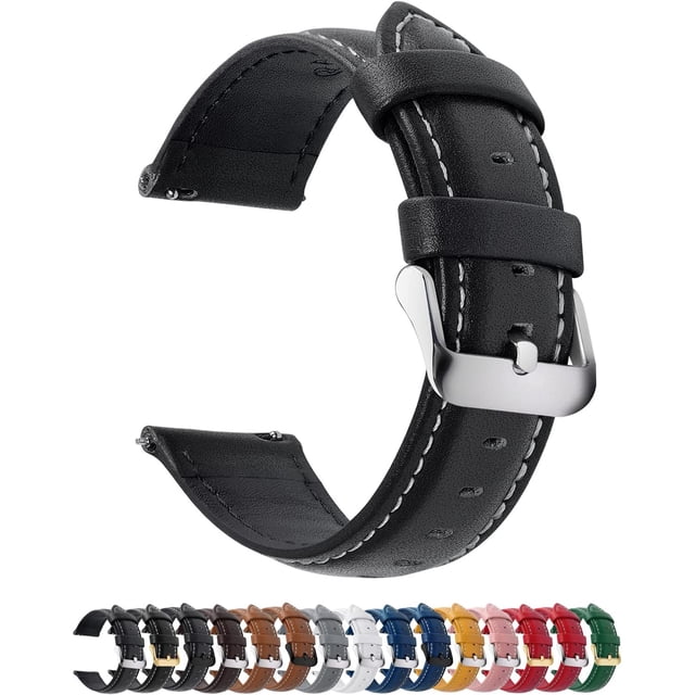 Correa de Cuero Reloj para Mujer y Hombre de liberación rápida, Reloj Serie Axus Correa de Repuesto de Piel de Becerro auténtica con Cierre metálico de Acero Inoxidable de 22 mm