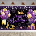 thumbnail image 4 of 180x110 cm Fondo de tela para fiesta de feliz cumpleaños, color negro, morado y dorado, 71x43 pulgadas. Fondos para fotografía de celebración de cumpleaños con purpurina, 4 of 5