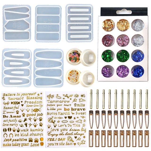 Coofit Hair Clip Mold Set DIY Barrette Mold with Clip Sticker Foil Flake & Flower Chip