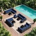 thumbnail image 7 of Patio Furniture Set - All-Weather - 7 Piece Patio Outdoor Conversation Set, Modular Wicker Rattan Sectional Sofa for Backyard, Garden, Poolside, Balcony, Porch, Patio, Black/Navy Blue, 7 of 7