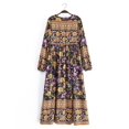 thumbnail image 2 of Vintage Women Tie Neck Floral Print Loose Beach Bohemian Maxi Dresses Robe Lady Rayon Vacation Boho Dress Vestidos, 2 of 6