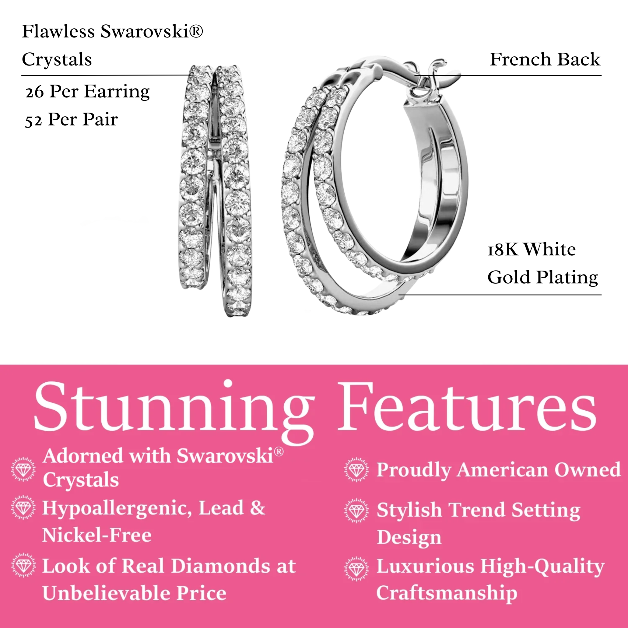Cate & Chloe Corina 18k White Gold Plated Hoop Earrings photo 3