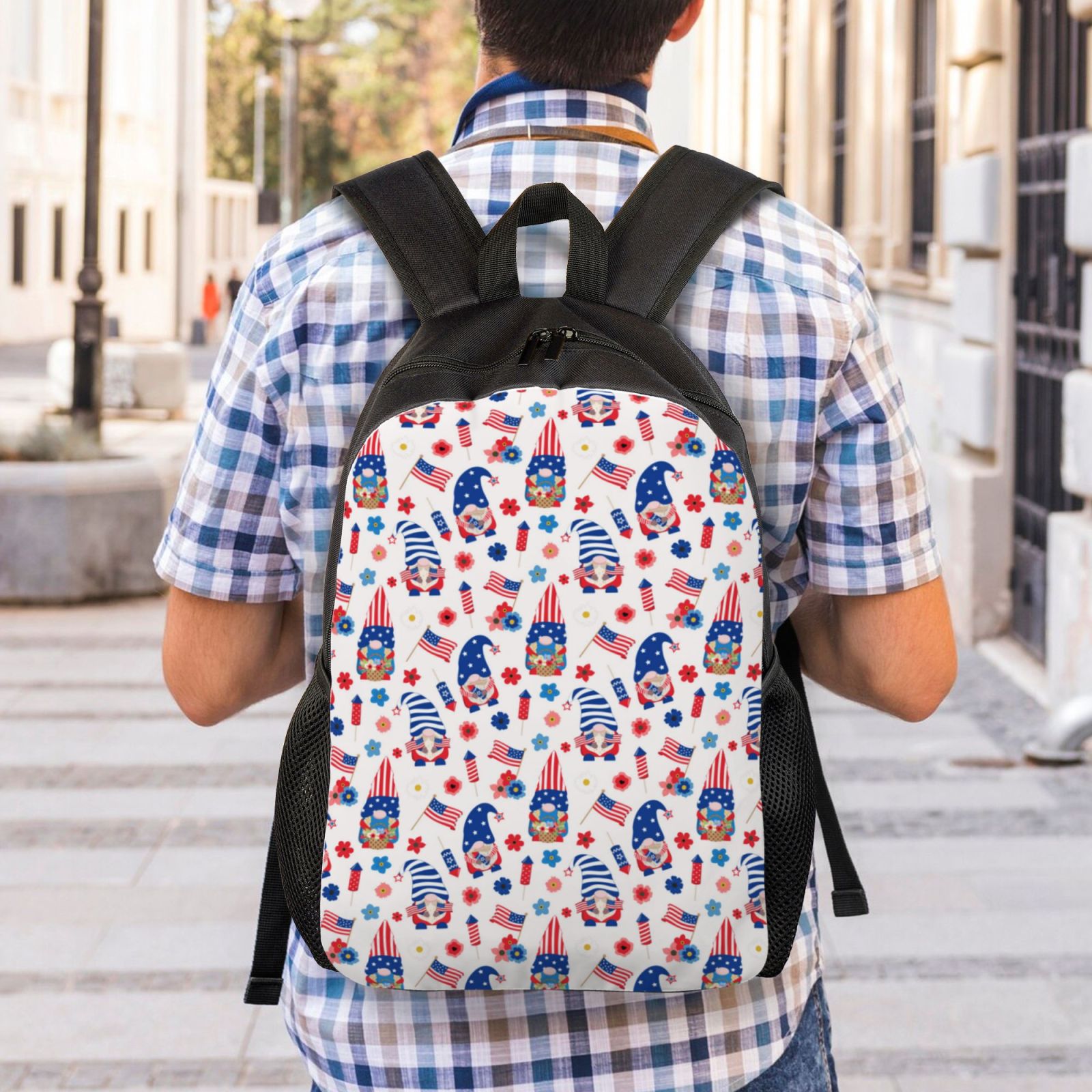 Xecao 4th Of July Print School Backpack with Laptop Compartment Small Travel Laptop Backpack for Women Men Waterproof College Backpack Simple School Bag