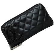 Pre-Owned Chanel Round Long Wallet Black Silver Cambon A50078 Coco Mark Leather 20s CHANEL Quilted Chain (Good)