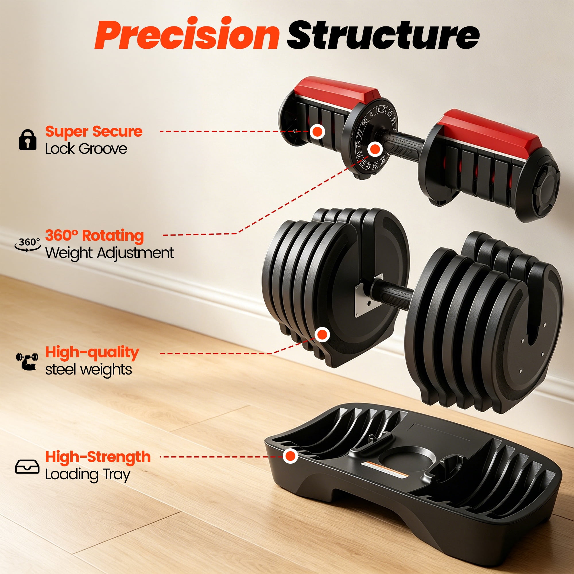 Adjustable Dumbbell 4 to 90 LBS, 16-in-1 Free Weight Adjustable Dumbbell, Quick-Adjust Dumbbell with Auto Safety Lock, Space-Saving Design, Home Gym Strength Training Equipment Men & Women