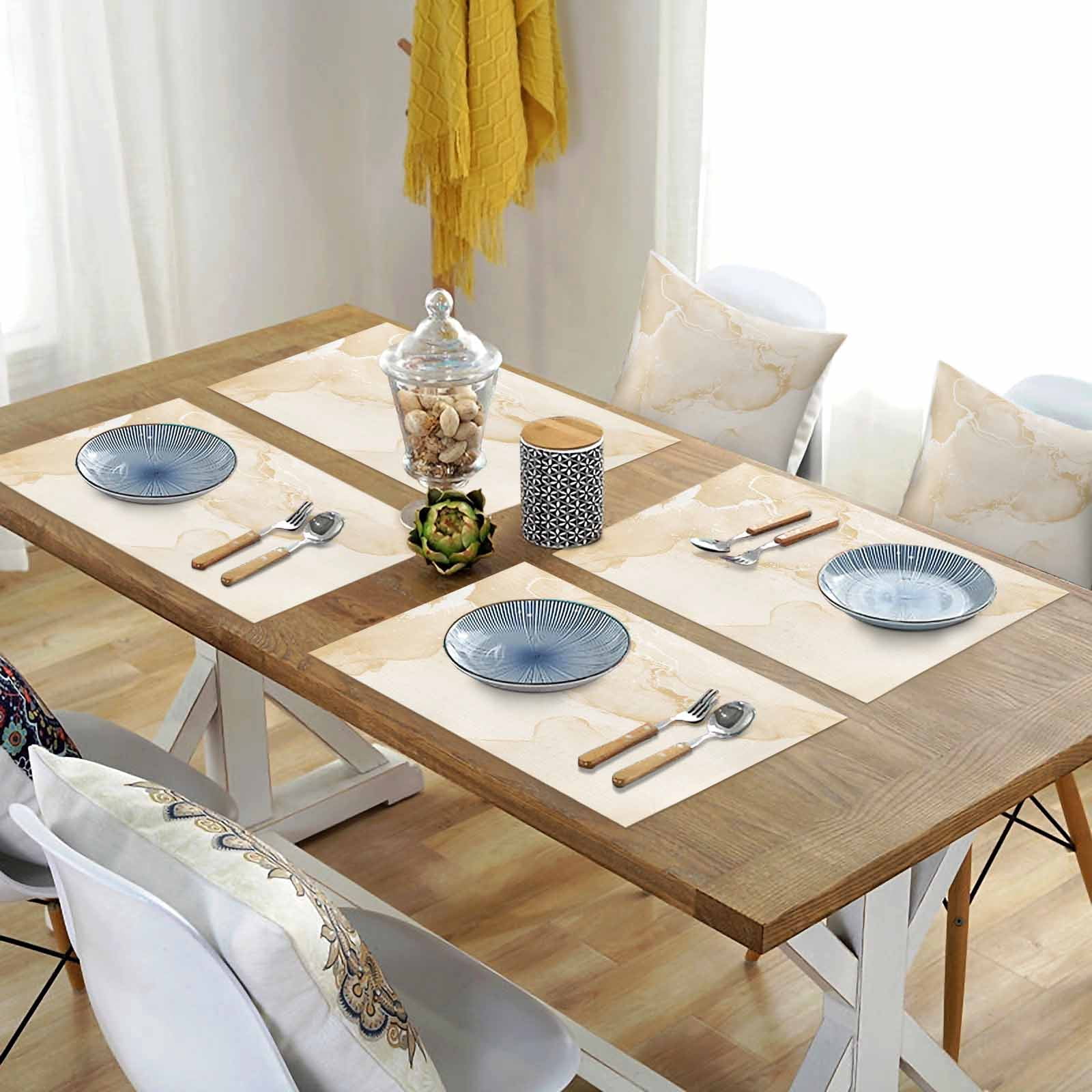 Placemats Set of 4, Beige Marble Placemats Set of 4, Abstract Waves Cloud Tablemats Washable Placemat Table Decoration for Kitchen Table Dinner Party Home Decor Indoor Outdoor 13x19 Inch