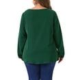 thumbnail image 3 of Agnes Orinda Women's Plus Size Chiffon Blouses V Neck Lace Panel Long Sleeve Casual Tops Shirts 1X Dark Green, 3 of 6