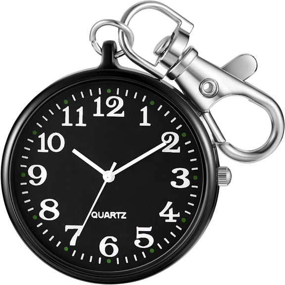 DESIGNICE Men'S Portable Ultra-Thin Uncovered Quartz Pocket Watch with Key Chain,Portable Quartz Arabic Digital Dial Pocket Watches for Men