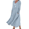 thumbnail image 1 of Robe en Lin de Coton pour Femmes Col Rond Imprimé Manches Longues Décontractée Ample Fluide Vacances Longue Robe avec Poches, 1 of 5