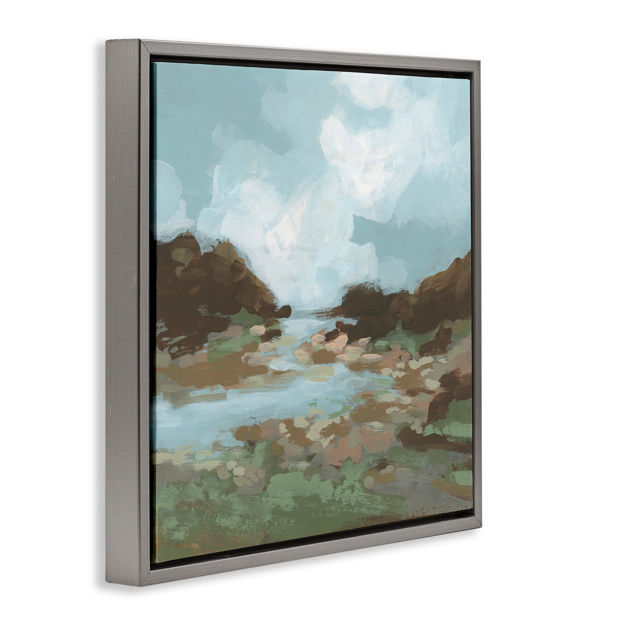 Stupell Industries Traditional River Bend Landscape & Nature Painting Gray Floater Framed Canvas Art Print Wall Art, 25 x 25