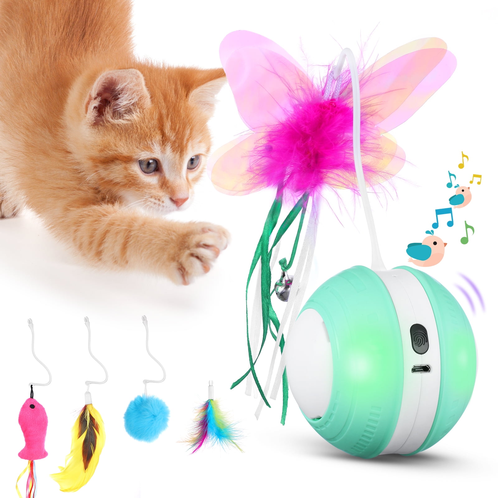Mouse Tumbler Ball Cute Plastic Kitten Game Long Feather Cat Toy Pet Supplies 