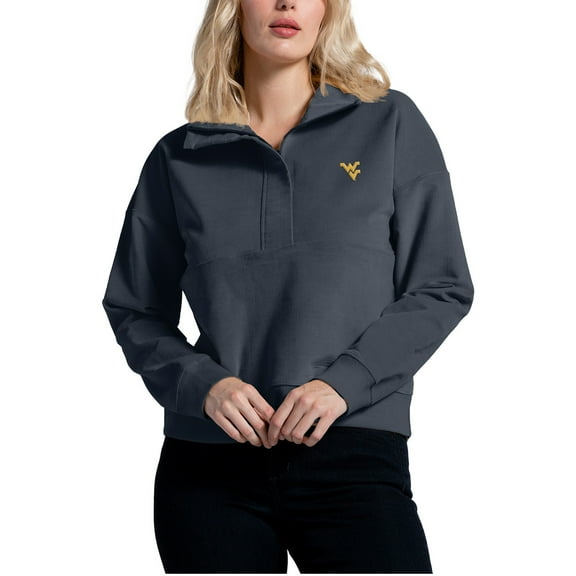 Women's Navy West Virginia Mountaineers Corduroy Half-Zip Sweatshirt