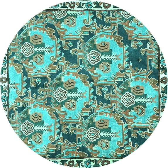 Ahgly Company Machine Washable Indoor Round Animal Turquoise Blue Traditional Area Rugs, 6' Round