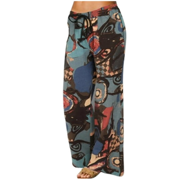 Babysbule Women Elastic Drawstring Printed Pants Fashion Printing Pokets Casual Loose Trousers Pants