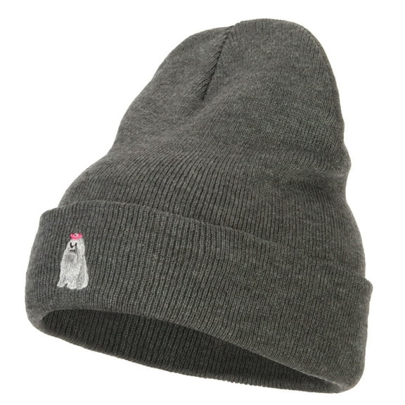 Maltese Embroidered Long Beanie - Dk Grey OSFM