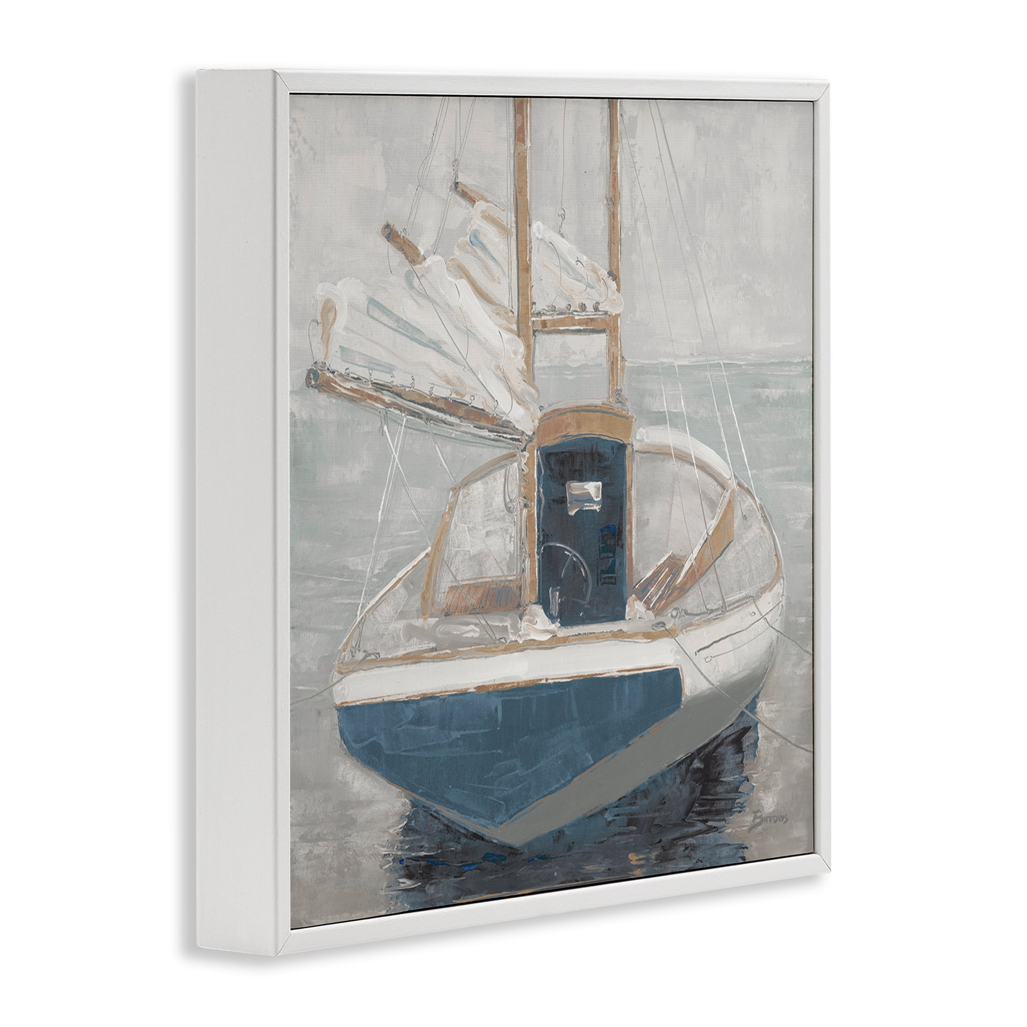 Stupell Industries Serene Harbor Sail Boat White Framed Giclee Art, design by John Burrows