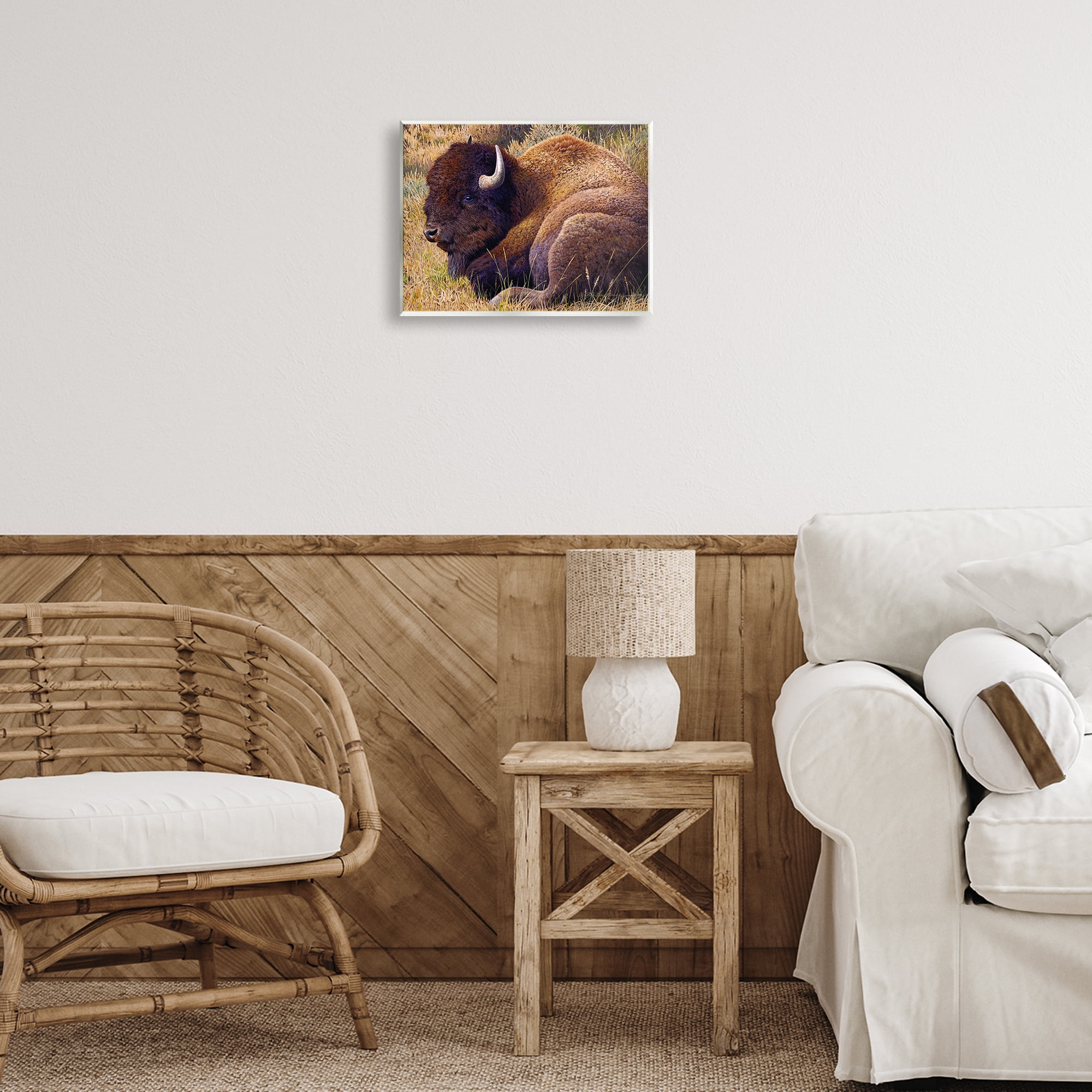 Stupell Industries Relaxing Young Bison Animals Painting Unframed Art Print Wall Art, 14 x 11