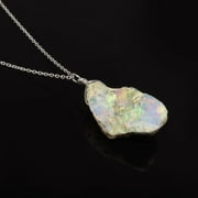 Natural Ultra Fire Raw Ethiopian Opal Rough Handmade Dainty Pendant Necklace For Women, Healing Chakra Crystals, Birthstone Jewelry, Rhodium Plated 925 Sterling Silver Chain 20 inch, Anniversary Gift