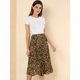 thumbnail image 4 of Allegra K Disfraz De Navidad Para Mujer, Estampado De Leopardo, Elástico, Wasit, Columpio, Fruncido, Plisado, Falda Midi Marrón claro XS, 4 of 6