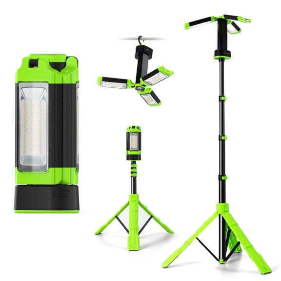 Steelite Rechargeable Camping Light with Stand 74",Portable Cordless LED Work Light with 3 LED Lamp Heads,2700 Lumens Foldable Working Lantern with Detachable Tripod