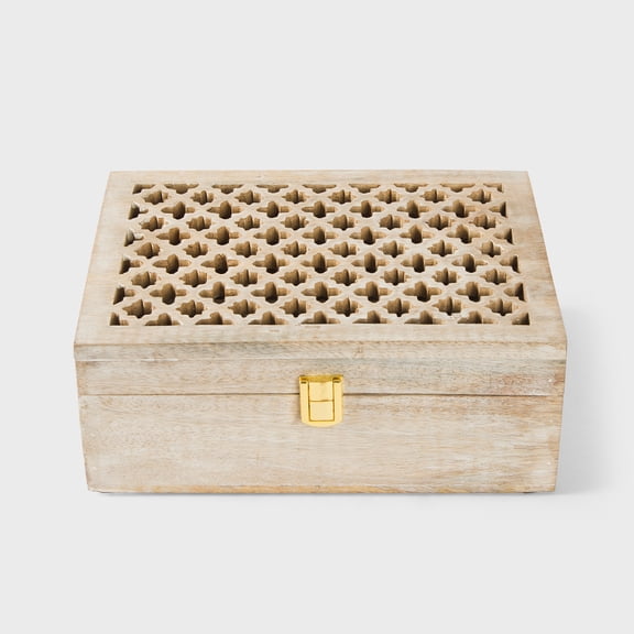 Mela Artisans Mangowood Trellis Keepsake Box with 6 Partitions, WhiteWash