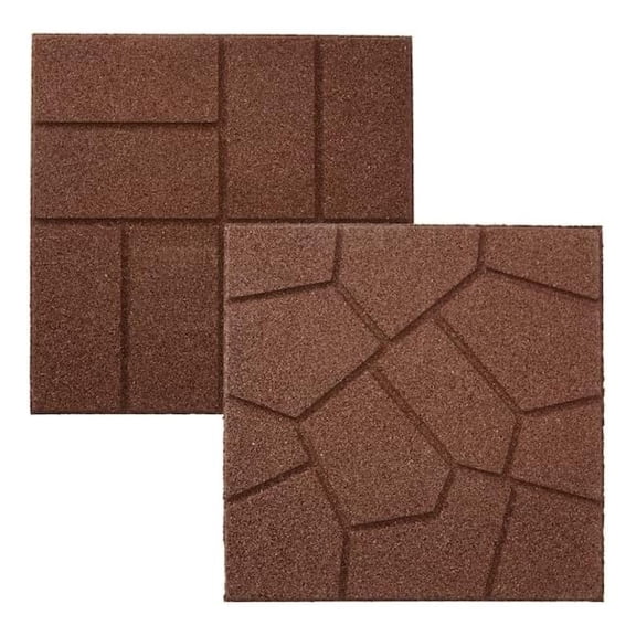 Dual Sided Rubber Paver Tile - 16" X 16" X 3/4" (Brown, 5 Tiles)