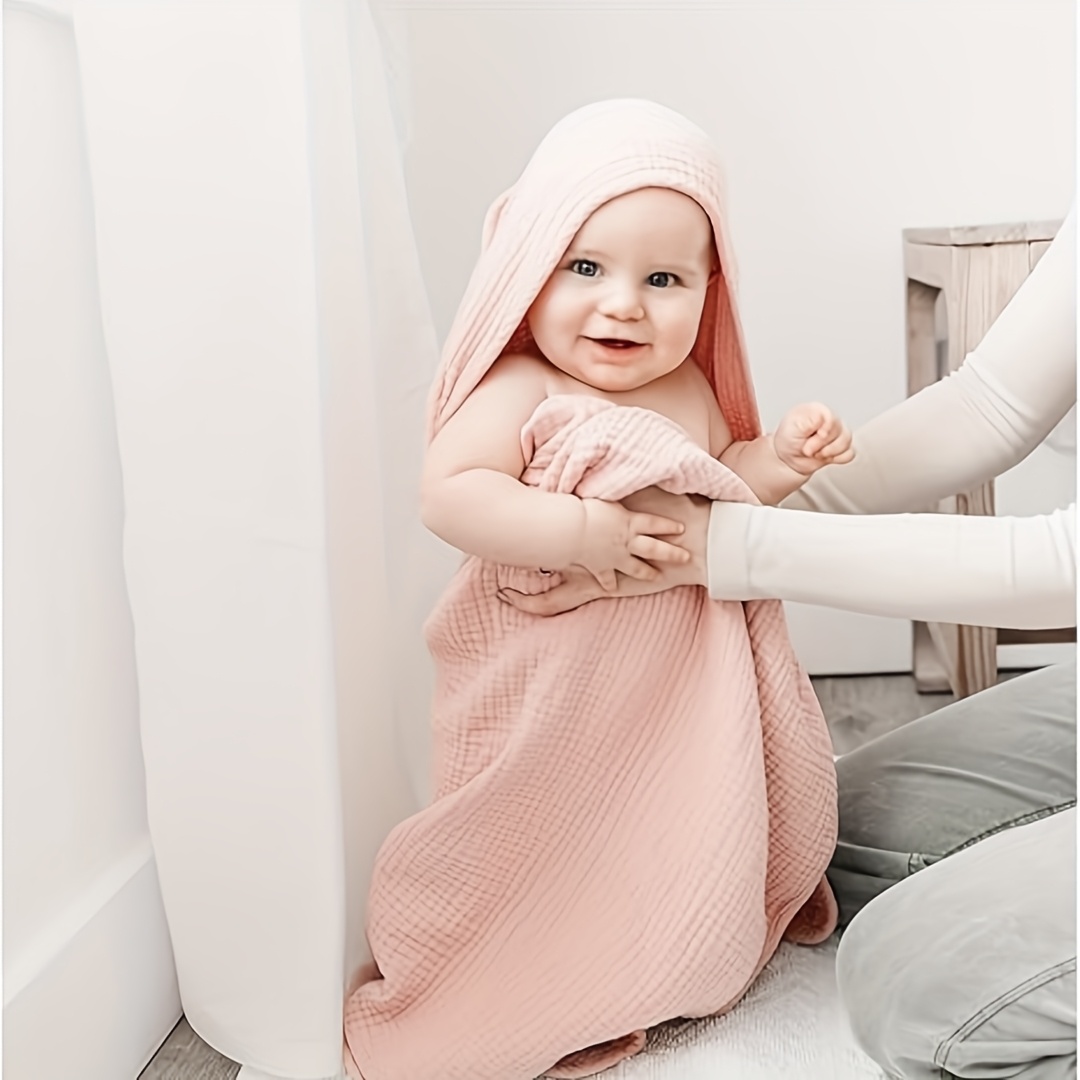 2-Pack 100% Cotton Muslin Hooded Baby Towels, Ultra-Soft & Absorbent Bath Towels with Hood for Newborns & Infants ( 30" x 30")
