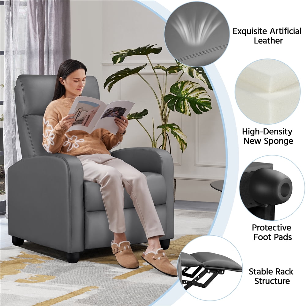 Yaheetech PU Leather Adjustable Recliner Chairs with Pocket Springs, Set of 2, Gray