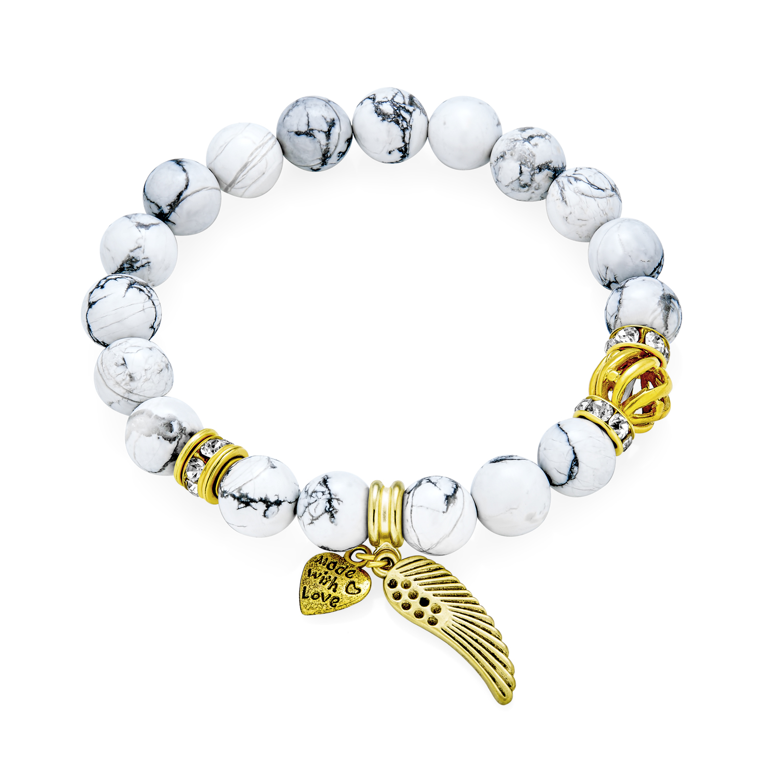 Bling Jewelry White Angel Wing Charm Stretch Bracelet Bead Howlite Charm Gold Plated - image 2 of 6