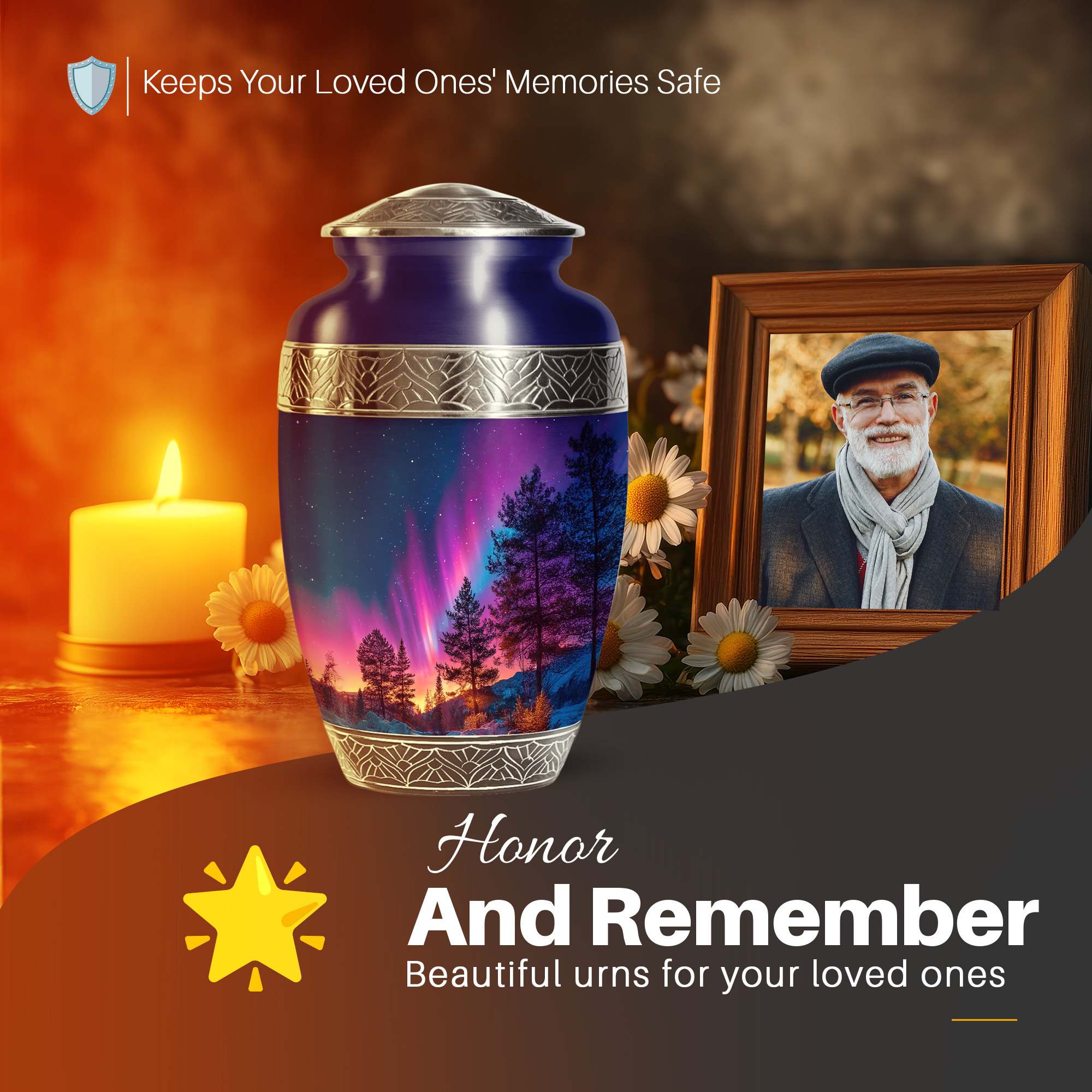 YATSKIA Northern Lights Large Memorial Urns for Human Ashes Adult Man, Decorative Cremation Urn for Ashes for Women, (200 Cubic, Large 10 Inch)