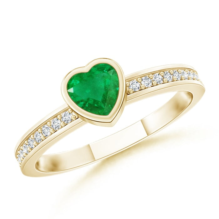 Angara - May Birthstone Ring - Bezel Heart Emerald Promise Ring with ...