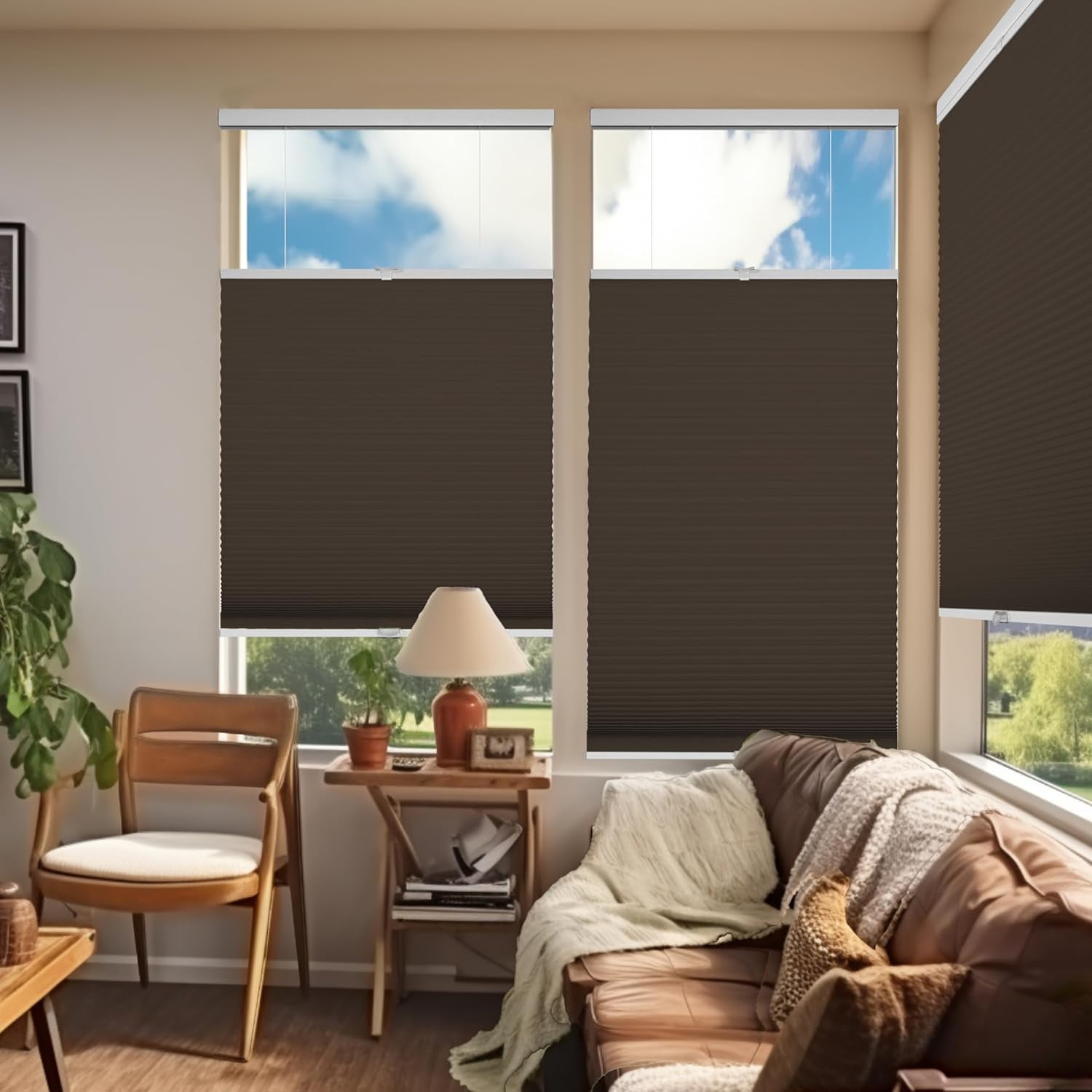Chicology Brown Blackout Cordless Top Down Bottom Up Cellular Shades 51.75 in. W x 48 in. L