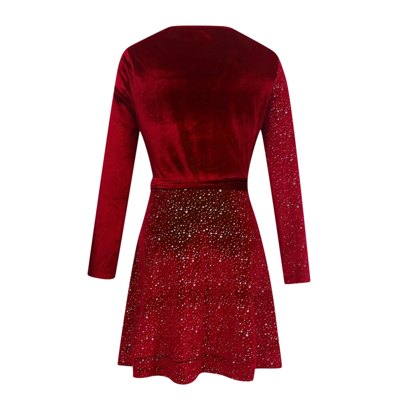 OSFVNOXV Velvet Dress for Women Rhinestone Glitter Sparkly V-Neck A-Line Ruffle Swing Mini Dress