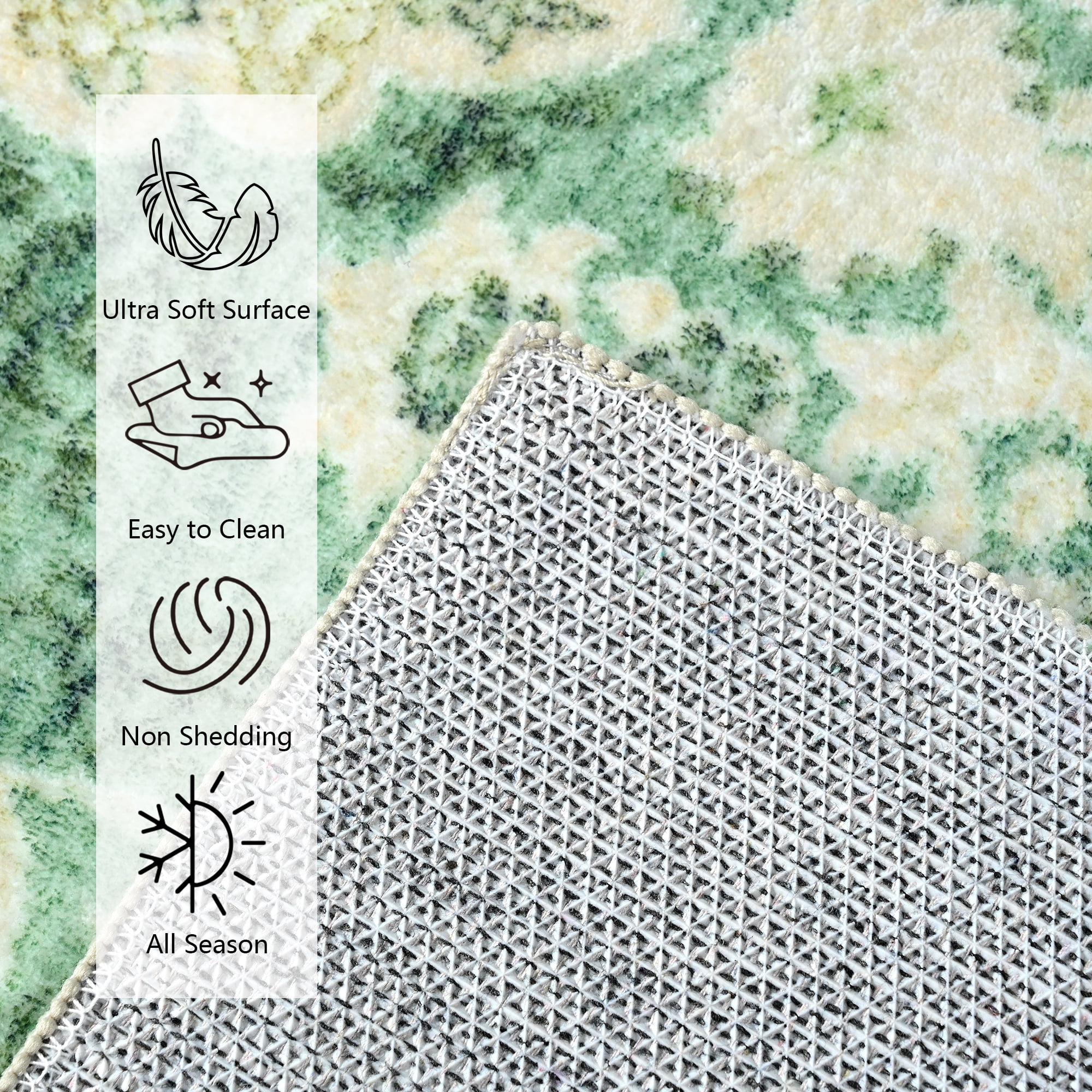 Ultrug Vintage Floral Print Rugs Soft Boho Carpet Retro Distressed Area Rug for Living Room Bedroom Home Decor,4'x6',Green