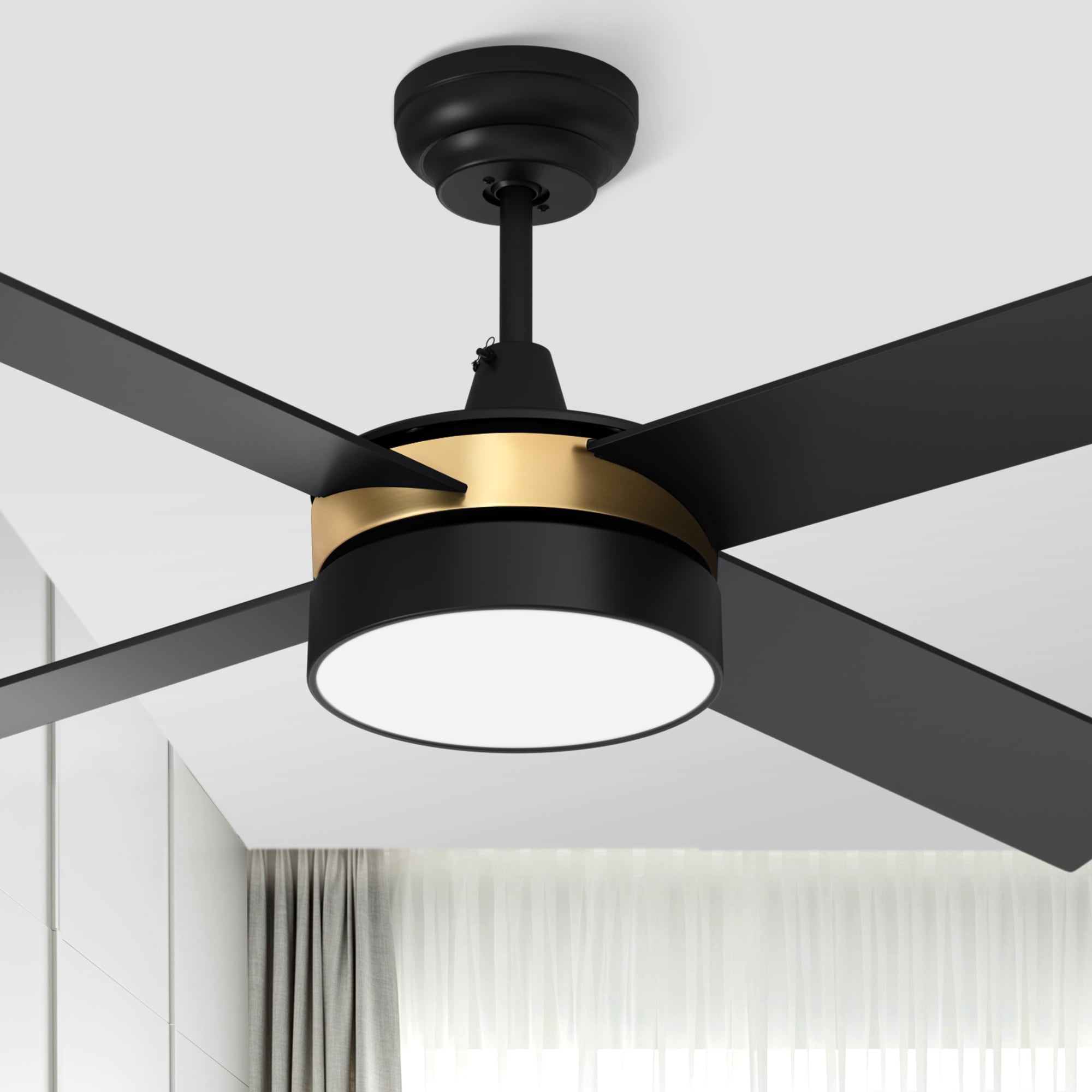Dextrus 52in Ceiling Fan with Light and Remote, 3 Colors Light Changing, 3 Speed, 4 Blades,Reversible Airflow for Outdoor/Indoor, Black & Gold