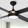 thumbnail image 3 of Dextrus 52in Ceiling Fan with Light and Remote, 3 Colors Light Changing, 3 Speed, 4 Blades,Reversible Airflow for Outdoor/Indoor, Black & Gold, 3 of 10