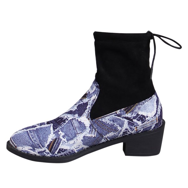 NECHOLOGY Zapatos Botines para mujer Botas de tacón grueso para mujer botines de invierno con patrón geométrico de talla grande Color a juego tacones inclinados nuevo de retazos (Blue 8.5)