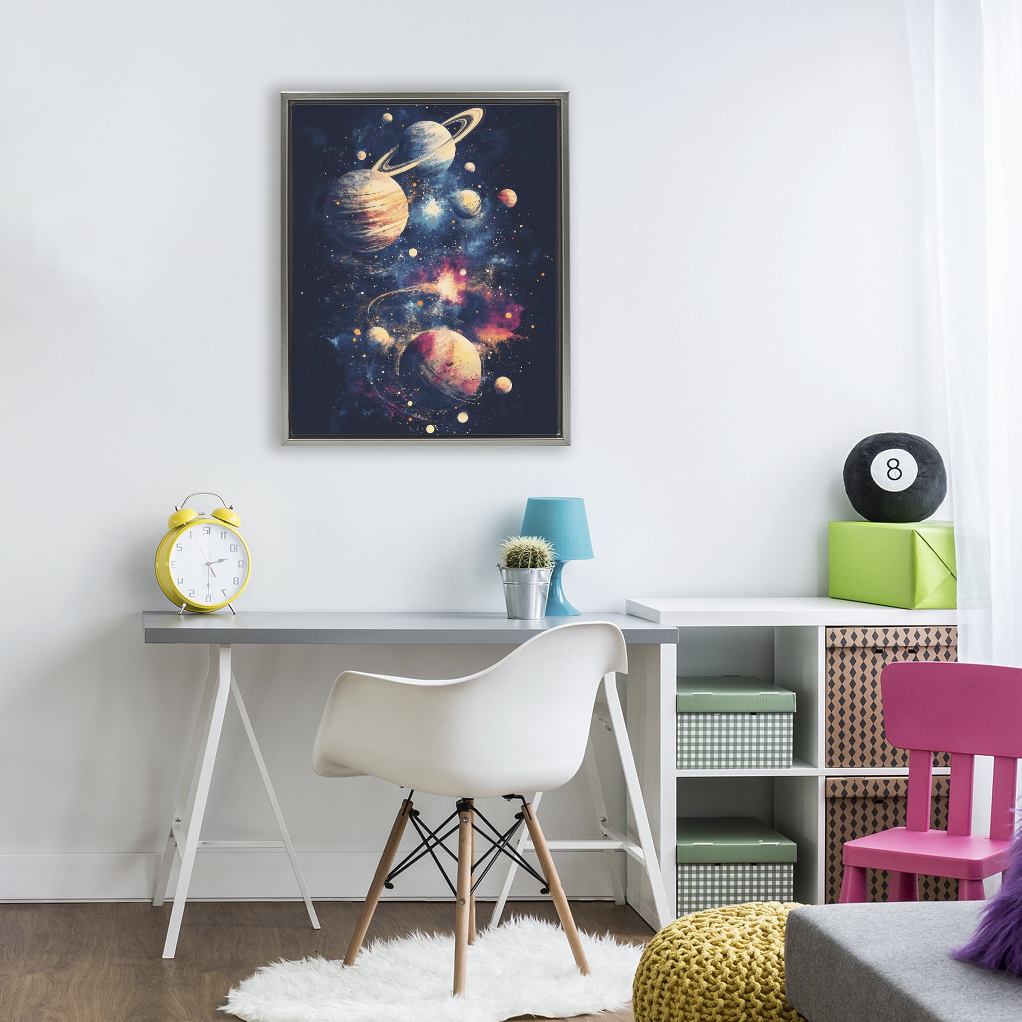 Stupell Industries Cosmic Planet Curiosities Gray Framed Floater Canvas Wall Art, design by Creative Studio