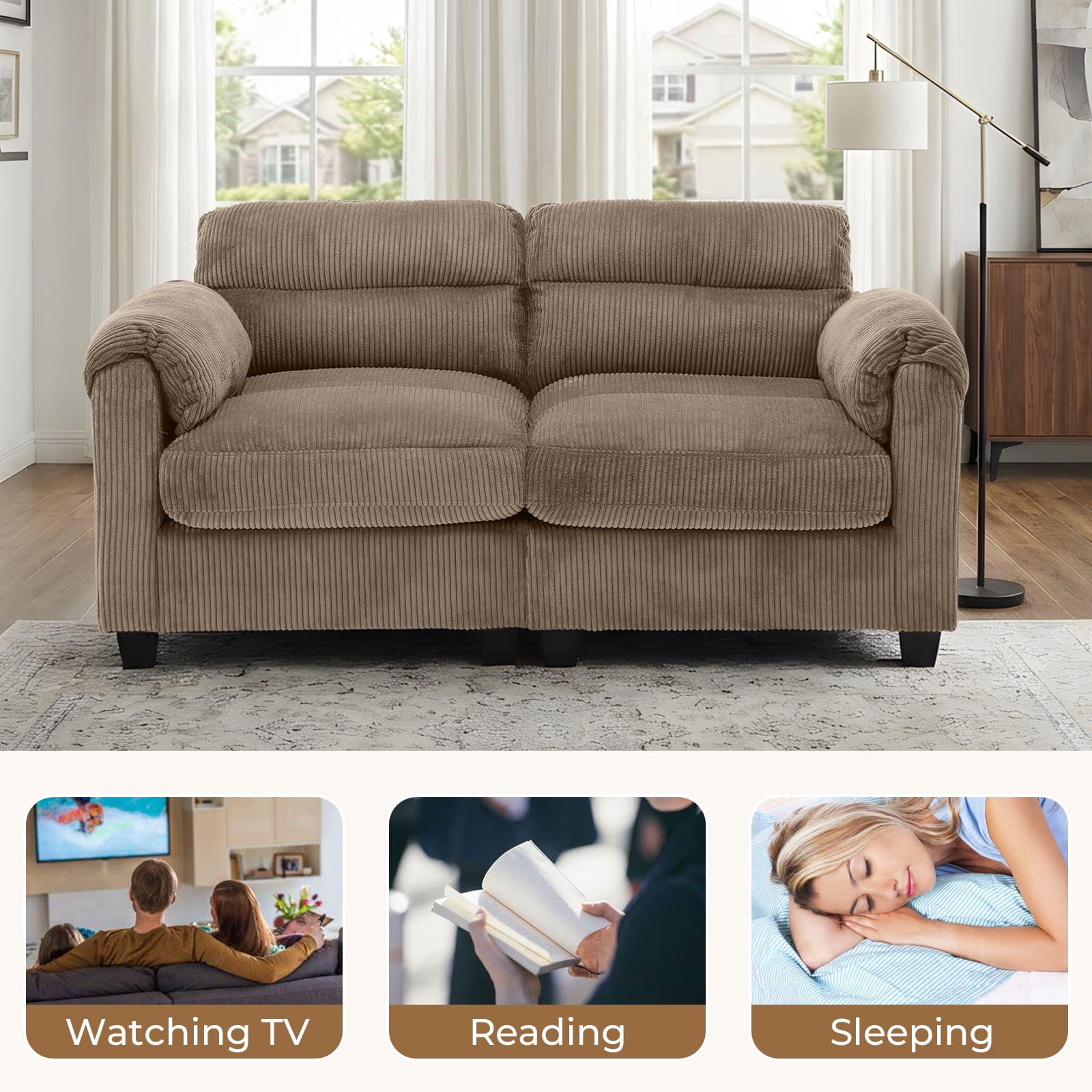 Bonzy Home Modern Loveseat Modular Sectional Sofa Couches for Living Room Entertaining Guests or Relaxing Alone for Small Spaces Apartment Brown