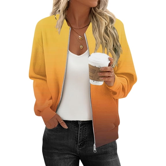 cocolona Fall Jackets for Women Long Sleeve Zip Up Sweatshirts Jacket Fashion Casual Gradient Color Coat Tops with Pockets