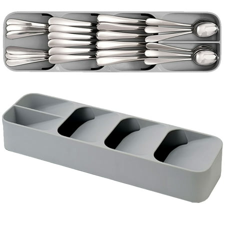 Musement Drawer Cutlery Organizer Tray Kitchen Storage Holder Rack for Cutlery Silverware - Gray