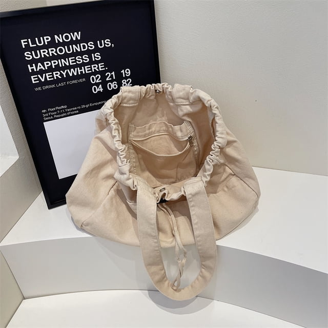 Bolso de lona sencillo para mujer, bolso de mano holgado con cordón, bolso de viaje diario