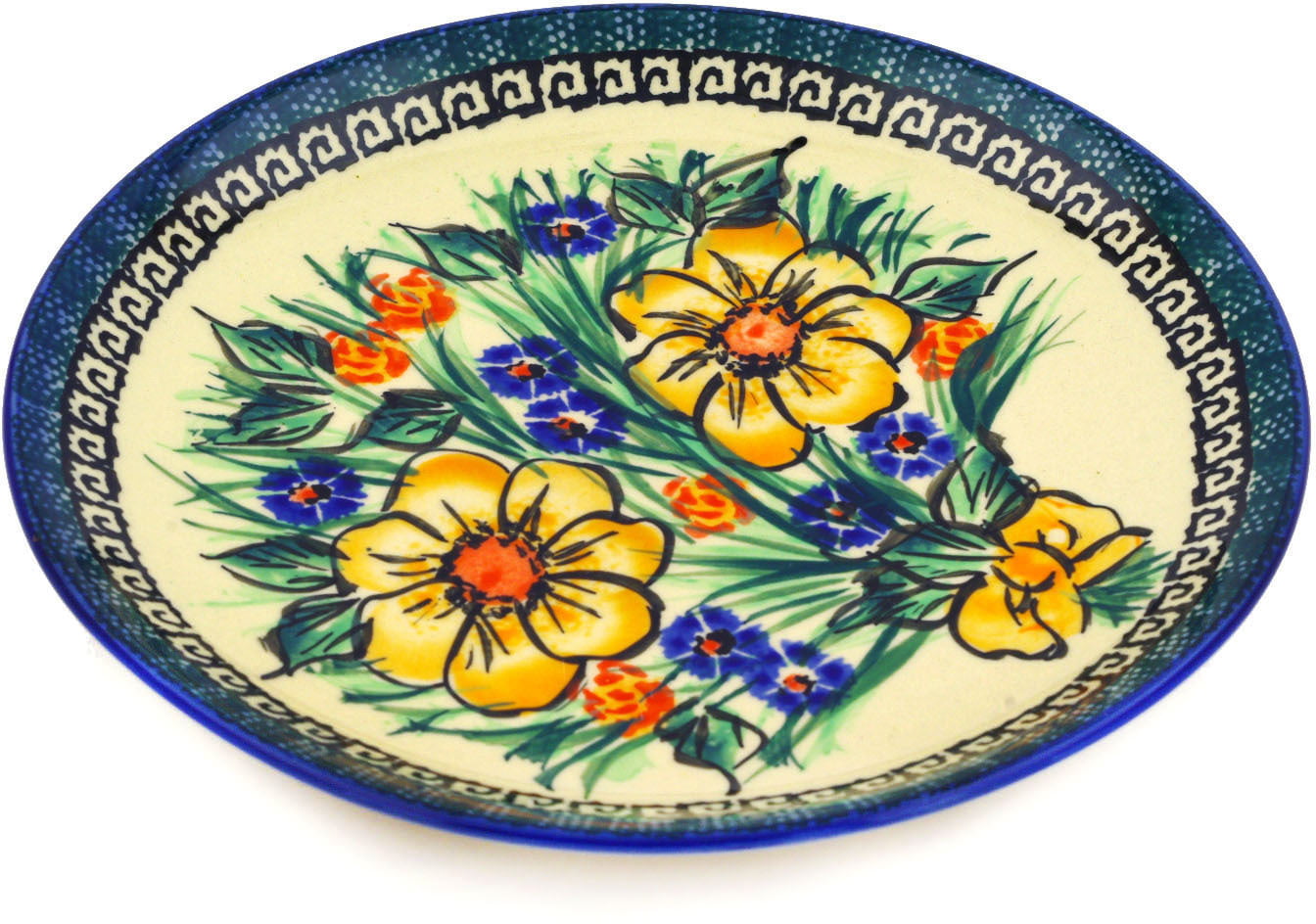 Polish Pottery 7½-inch Dessert Plate Certificate of Authenticity Spring Flower Ring Theme 