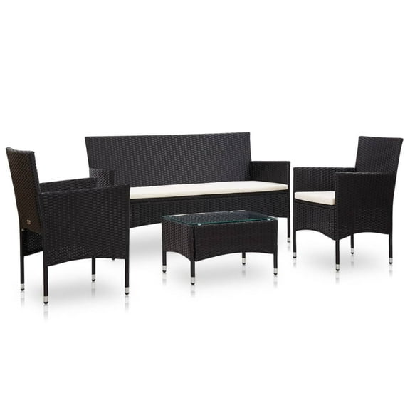 vidaXL Patio Furniture Set 4 Piece Patio Sectional Sofa with Table Poly Rattan