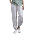 thumbnail image 2 of Edvintorg Lightweight Pants Women Fashion Solid Casual Summer Elastic High Waist Cotton Linen Pants with Pockets Trousers Women White XXL, 2 of 7