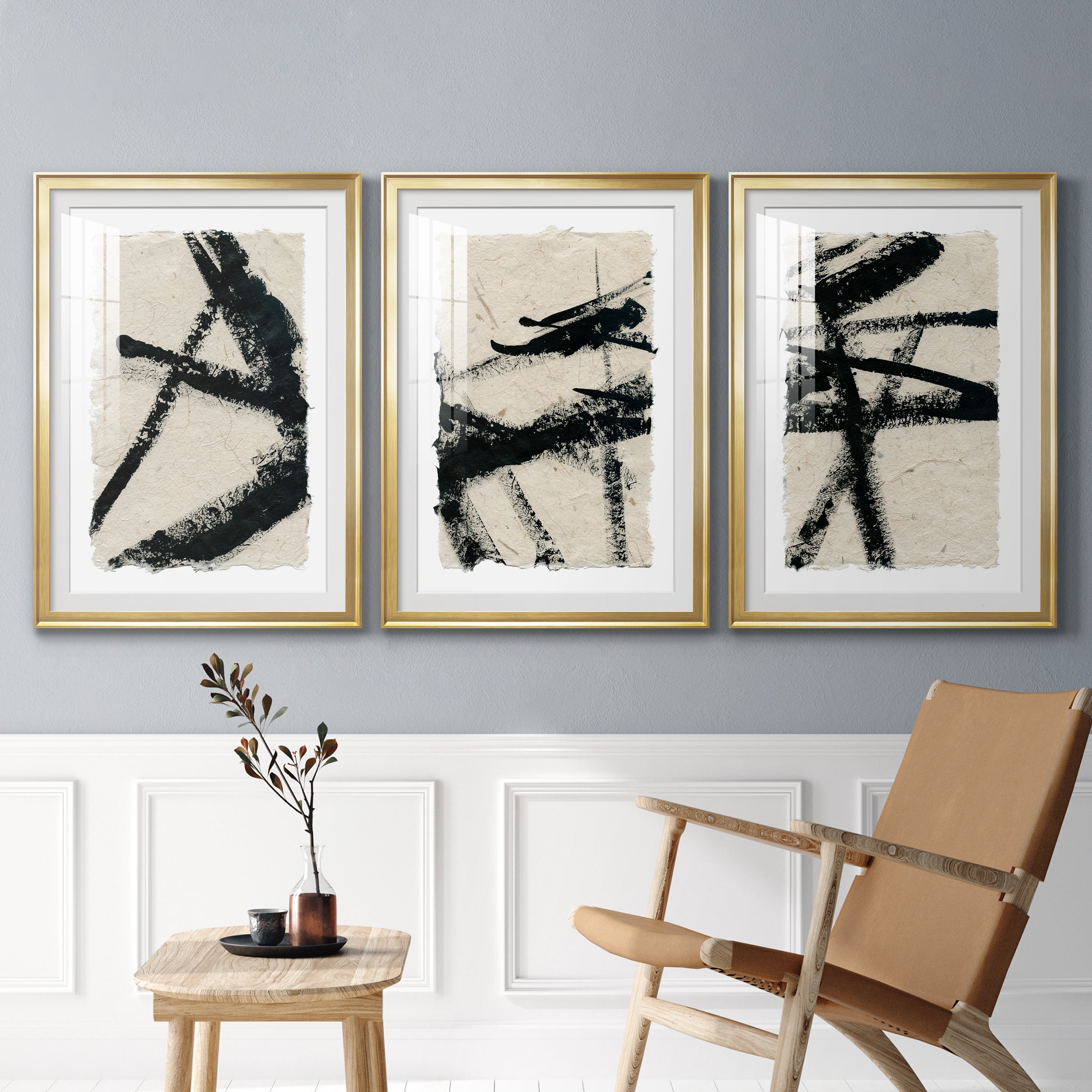 Lines Crossed I Premium Framed Prints Set of 3 - Ready to Hang - 26.5 x 36.5 Each - Gold Frame