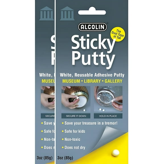 2 Pack Sticky Putty- Reusable Museum & Gallery Quality Adhesive Putty - won't dry out