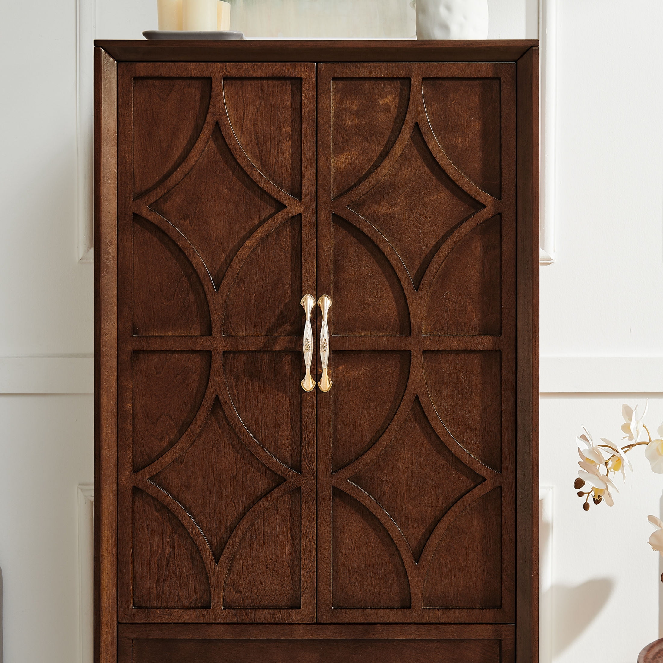 GDF Studio 53.5" Kitchen Pantry Storage Cabinet with Doors, Drawers and Adjustable Shelves, Walnut
